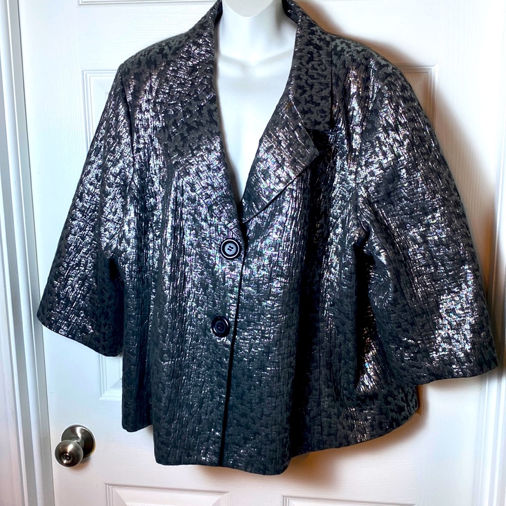Joan Rivers Grey Silver 3/4" sleeve jacket snap buttons Plus Size 28W